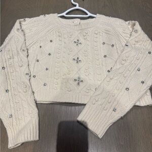 ba&sh Textured Cream Sweater with Metallic Details